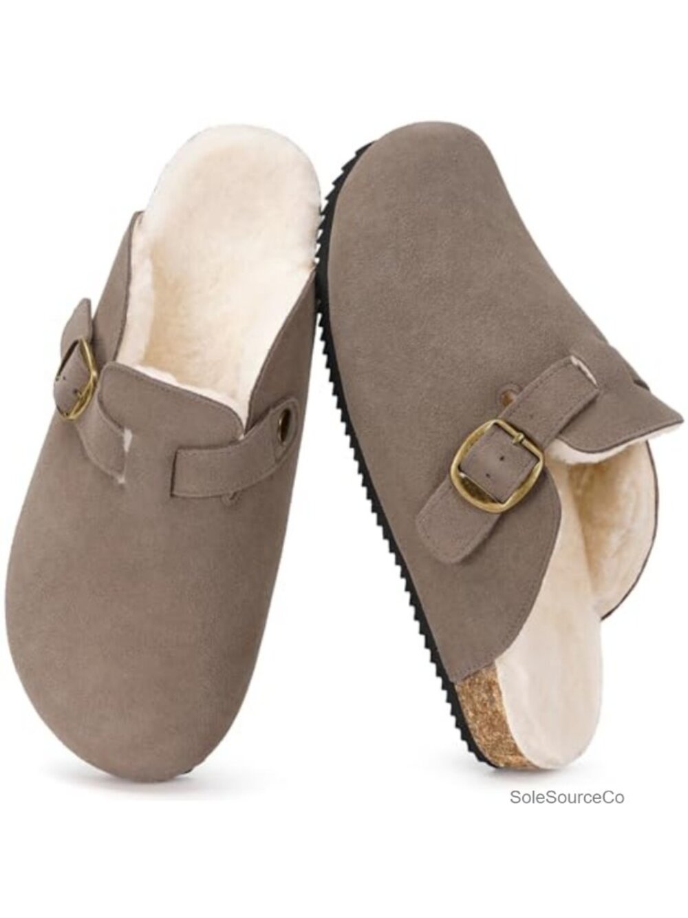 Genuine Suede Fur Lined Clogs Cork Footbed Slip On Mules non-slip Winter